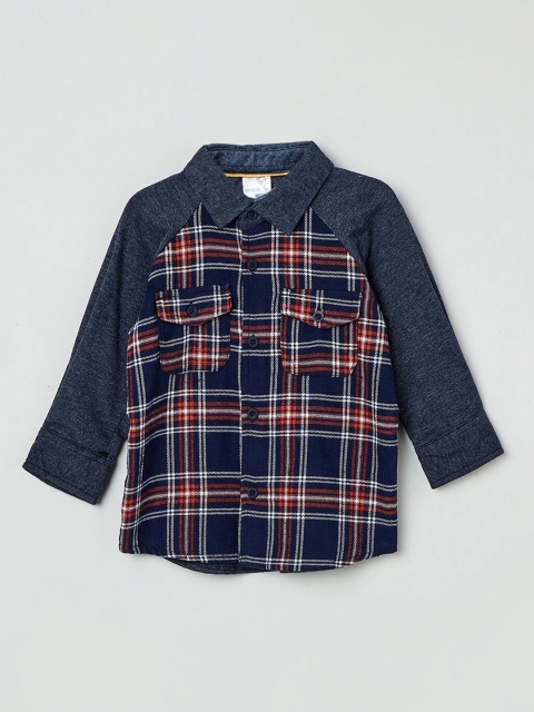 

max Boys Navy Blue & Red Regular Fit Checked Casual Shirt