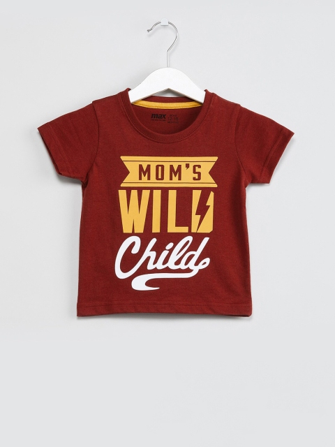 max Boys Burgundy Printed Round Neck T-shirt