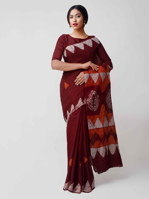 Unnati Silks Maroon & Coral Pure Cotton Printed Kota Saree
