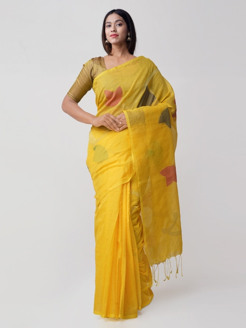 

Unnati Silks Yellow & Red Silk Cotton Woven Design Jamdani Saree