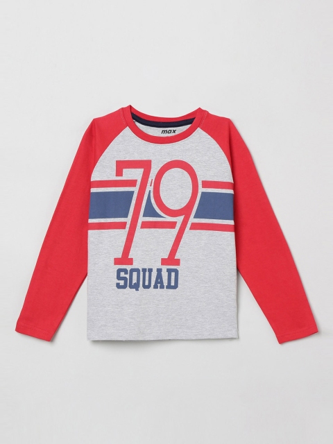 

max Boys Grey Melange & Red Printed Raglan Sleeves T-shirt