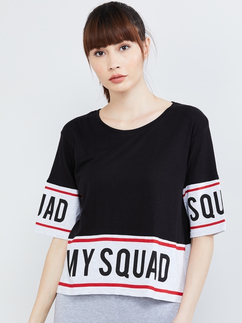

max Women Black & White Colourblocked Round Neck T-shirt