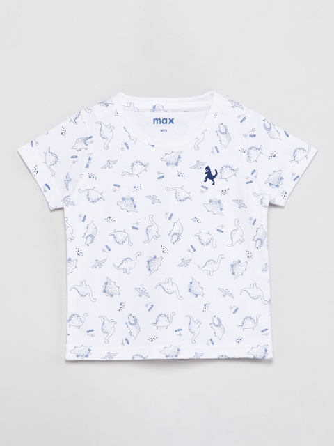 

max Boys White & Blue Printed Round Neck T-shirt
