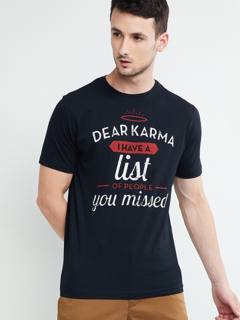 

max Men Black Printed Round Neck T-shirt