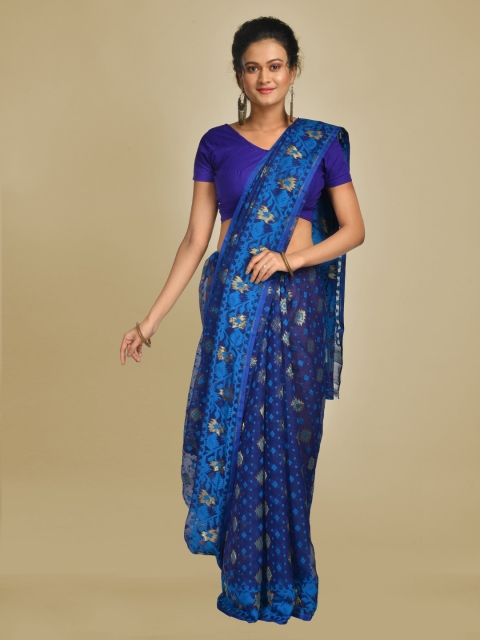 

Mitera Blue Silk Cotton Woven Design Jamdani Saree