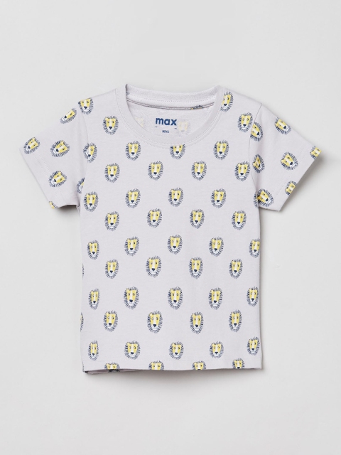 

max Boys Grey Printed Round Neck T-shirt