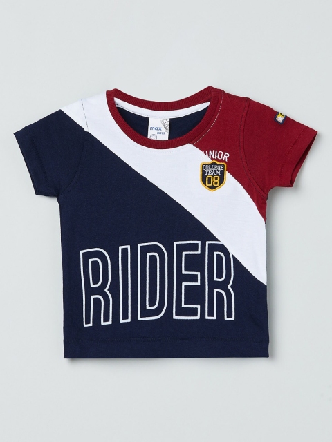 

max Boys Navy Blue & White Colourblocked Round Neck T-shirt