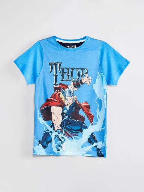 

max Boys Blue Printed Round Neck T-shirt