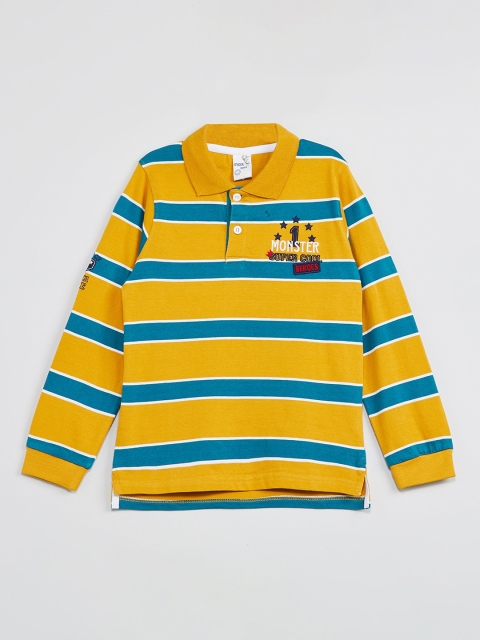 

max Boys Yellow & Green Striped Polo Collar T-shirt