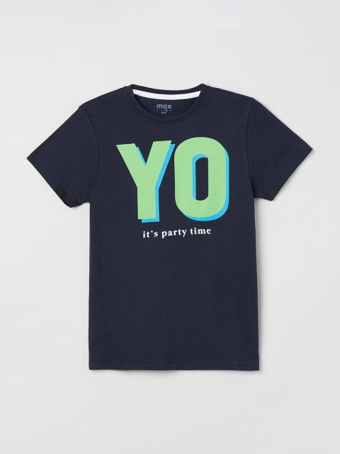 max Boys Navy Blue Printed Round Neck T-shirt