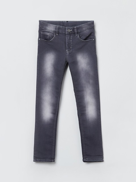 

max Boys Grey Slim Fit Mid-Rise Clean Look Stretchable Jeans
