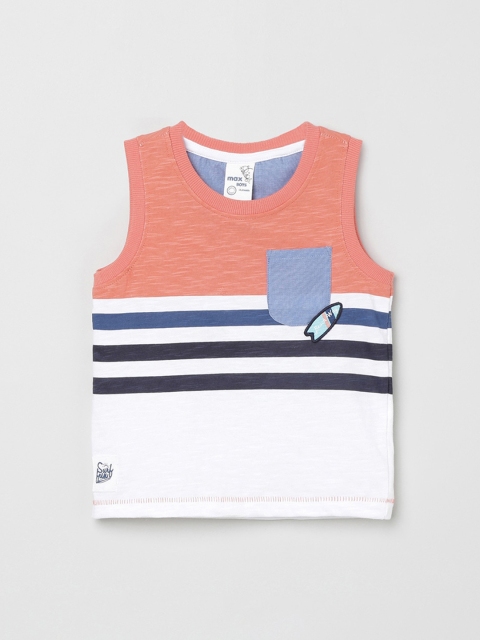 

max Boys Orange Striped Round Neck T-shirt