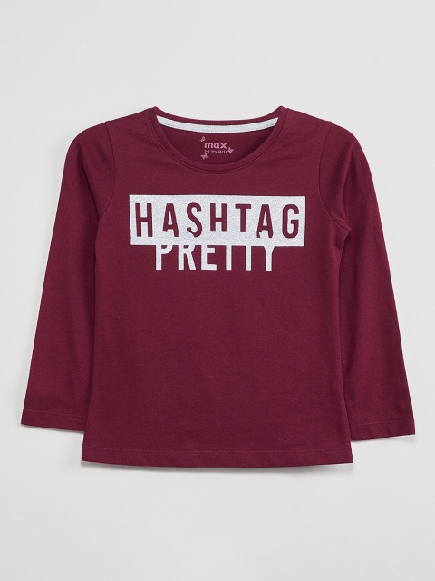 

max Girls Burgundy Printed Round Neck T-shirt