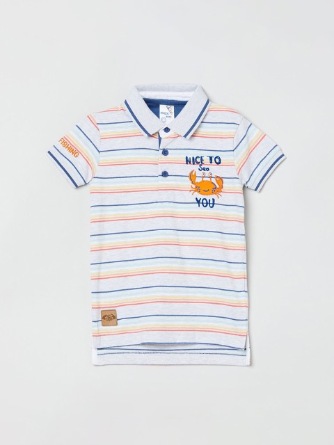 

max Boys White Striped Round Neck T-shirt