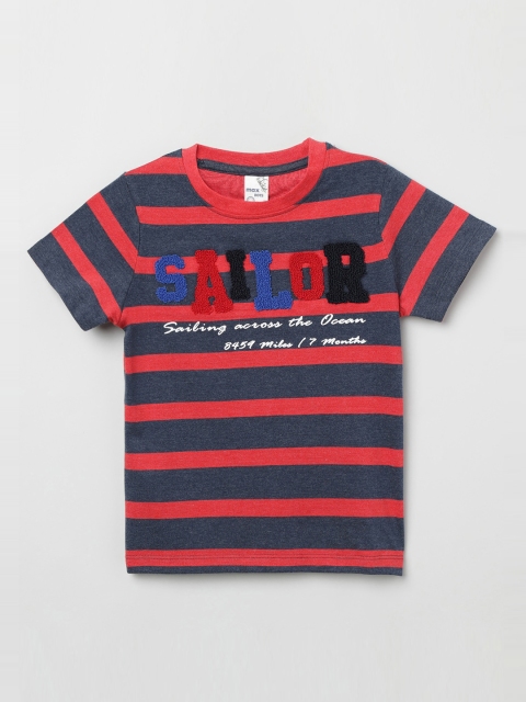

max Boys Blue Striped Round Neck T-shirt