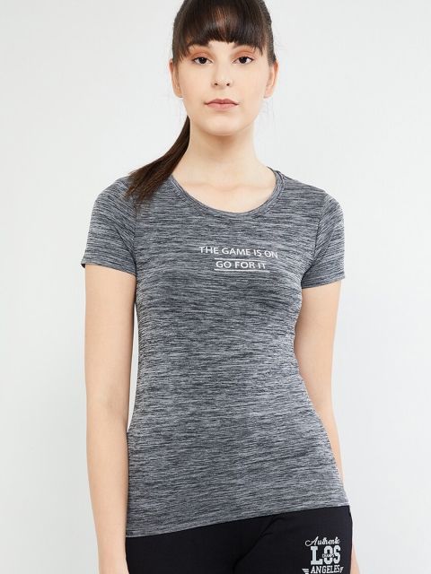 

max Women Grey Melange Printed Round Neck T-shirt