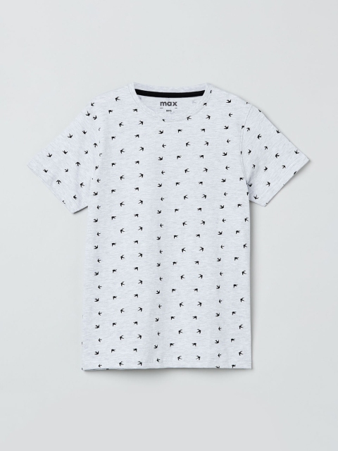 

max Boys Grey Melange Printed Round Neck T-shirt