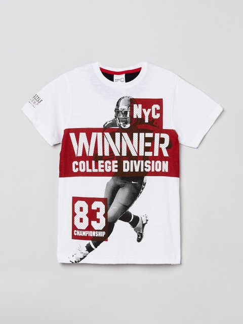 

max Boys White Printed Round Neck T-shirt
