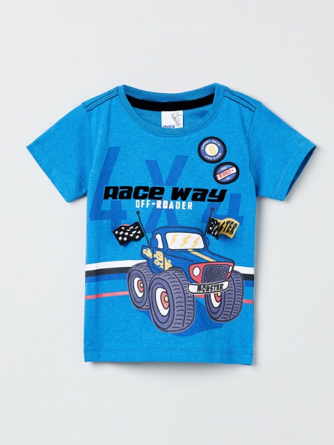 

max Boys Blue Printed Round Neck T-shirt
