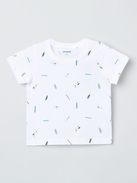 

max Boys White & Blue Printed Round Neck T-shirt