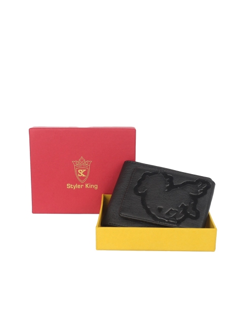 

STYLER KING Men Black Textured Two Fold Wallet