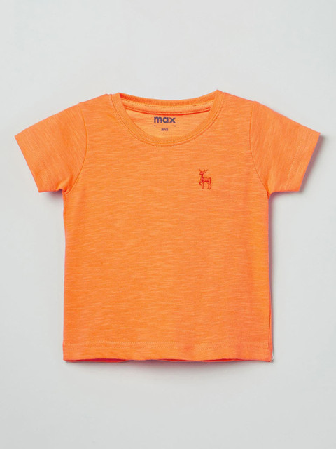 

max Boys Orange Solid Round Neck T-shirt
