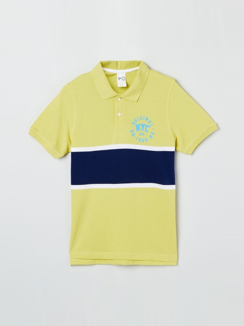 

max Boys Yellow & Navy Blue Colourblocked Polo Collar T-shirt