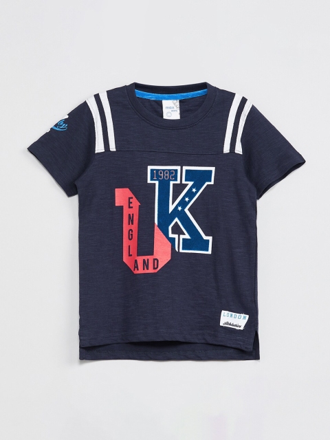 

max Boys Blue Printed Round Neck T-shirt