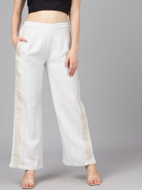 

AKS Couture Women White Embellished Wide Leg Palazzos