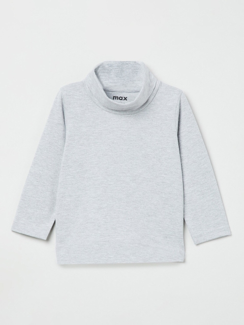 

max Boys Grey Melange Solid High Neck T-shirt