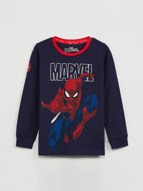 

max Boys Navy Blue Spiderman Printed Round Neck T-shirt