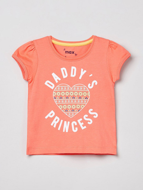 

max Girls Peach-Coloured Printed Round Neck T-shirt