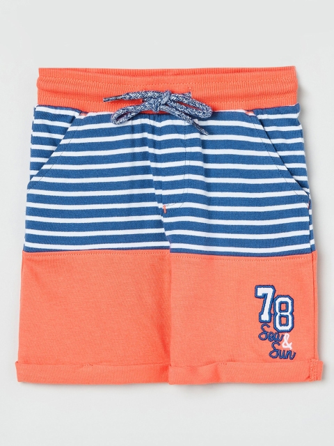 

max Boys Coral-Coloured & Blue Striped Regular Shorts