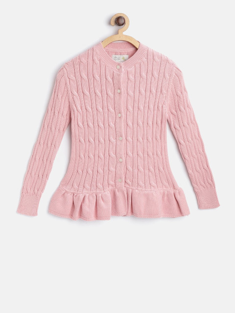 

Cherry Crumble Girls Pink Self Design Cardigan Sweater