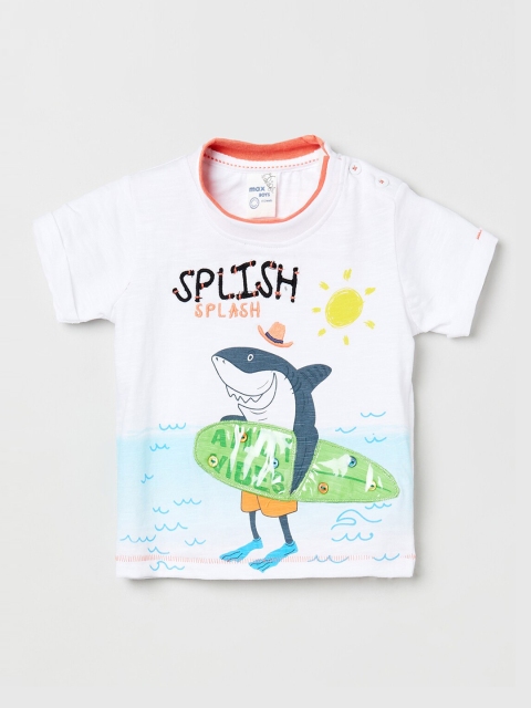 

max Boys White Printed Round Neck T-shirt
