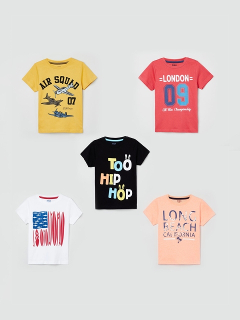 

max Boys Pack of 5 Printed Round Neck T-shirts, Multi