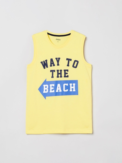 max Boys Yellow & Blue Printed Round Neck T-shirt