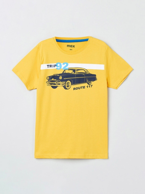 max Boys Yellow Printed Round Neck T-shirt