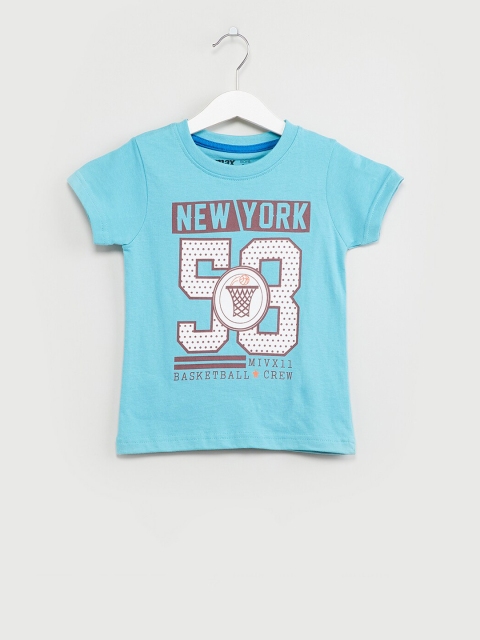 max Boys Turquoise Blue Printed Round Neck T-shirt