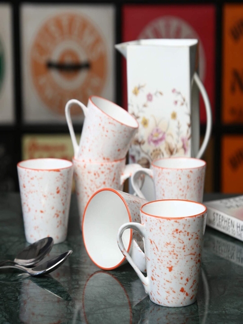 

SkyKey Pack Of 6 White & Orange Printed Tea Mug 220 ml