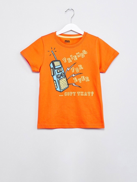 

max Boys Orange & Blue Printed Round Neck T-shirt