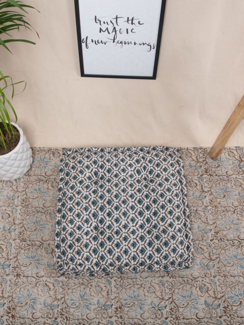 

Tistabene Off-White & Blue Printed Square Floor Cushion