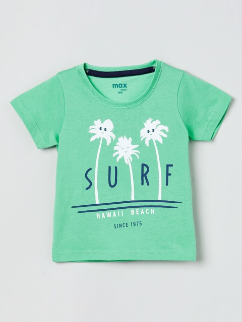 

max Boys Sea Green & White Printed Round Neck T-shirt