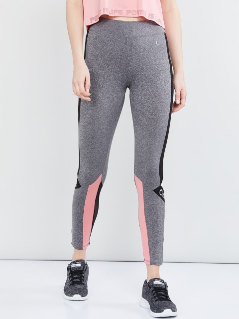 

max Women Grey & Black Colourblocked Cropped Slim Fit Active Tights