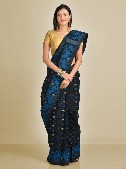 

Mitera Black & Navy Blue Pure Cotton Woven Design Jamdani Saree