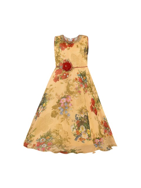 

Wish Karo Girls Yellow Printed Maxi Dress