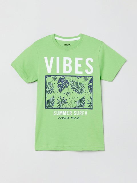 

max Boys Green Printed Round Neck T-shirt