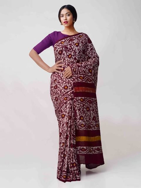 

Unnati Silks Maroon & Off-White Pure Cotton Printed Kota Saree