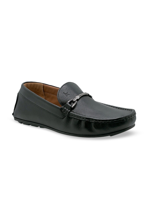 

KETHINI Men Black Solid Leather Formal Loafers