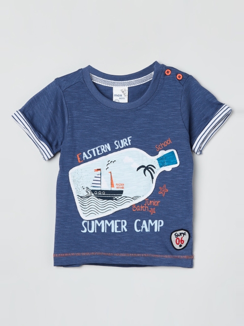 

max Boys Blue Printed Round Neck T-shirt
